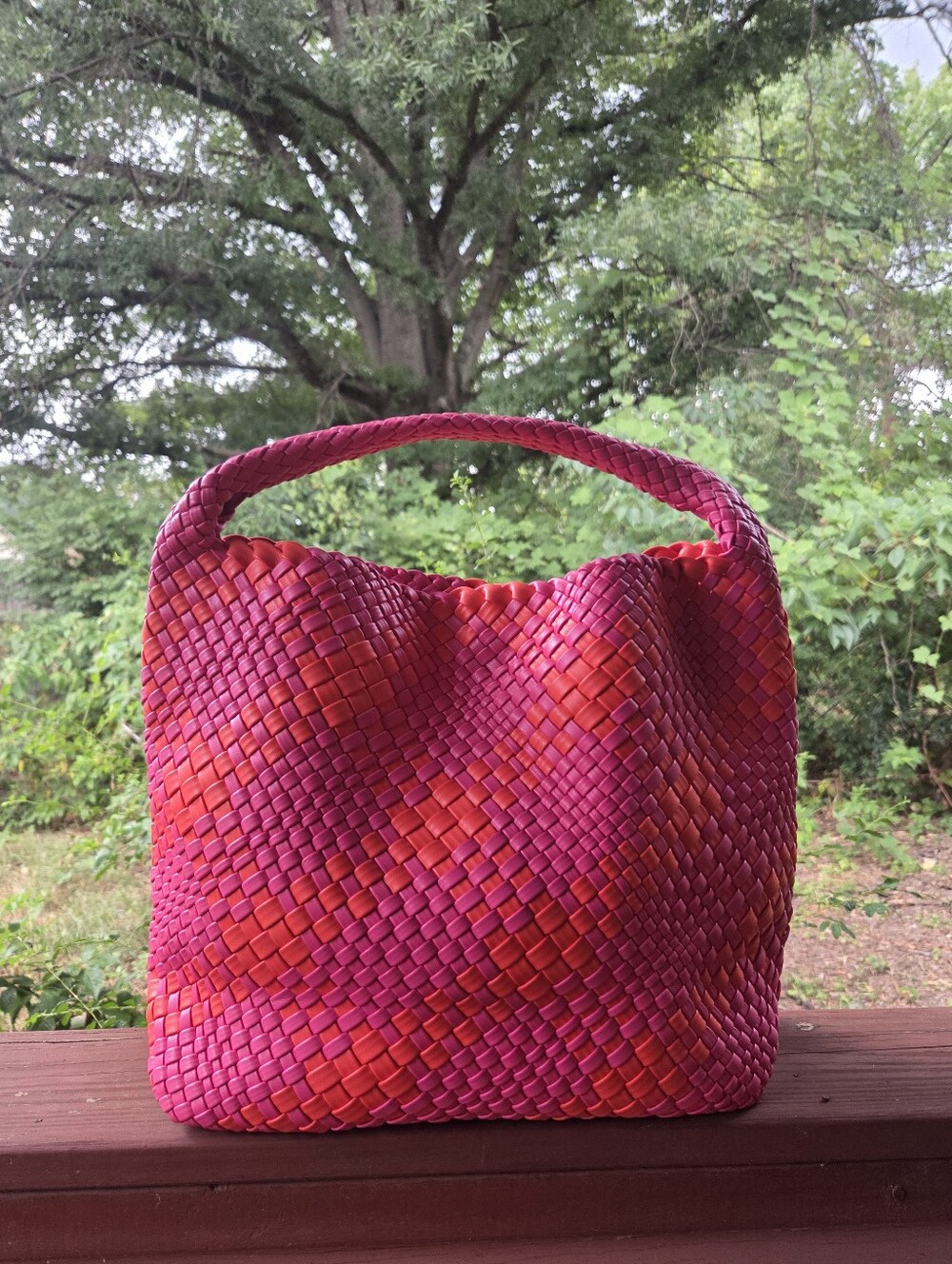 LN Woven Pink & Red Shoulder Tote Bag